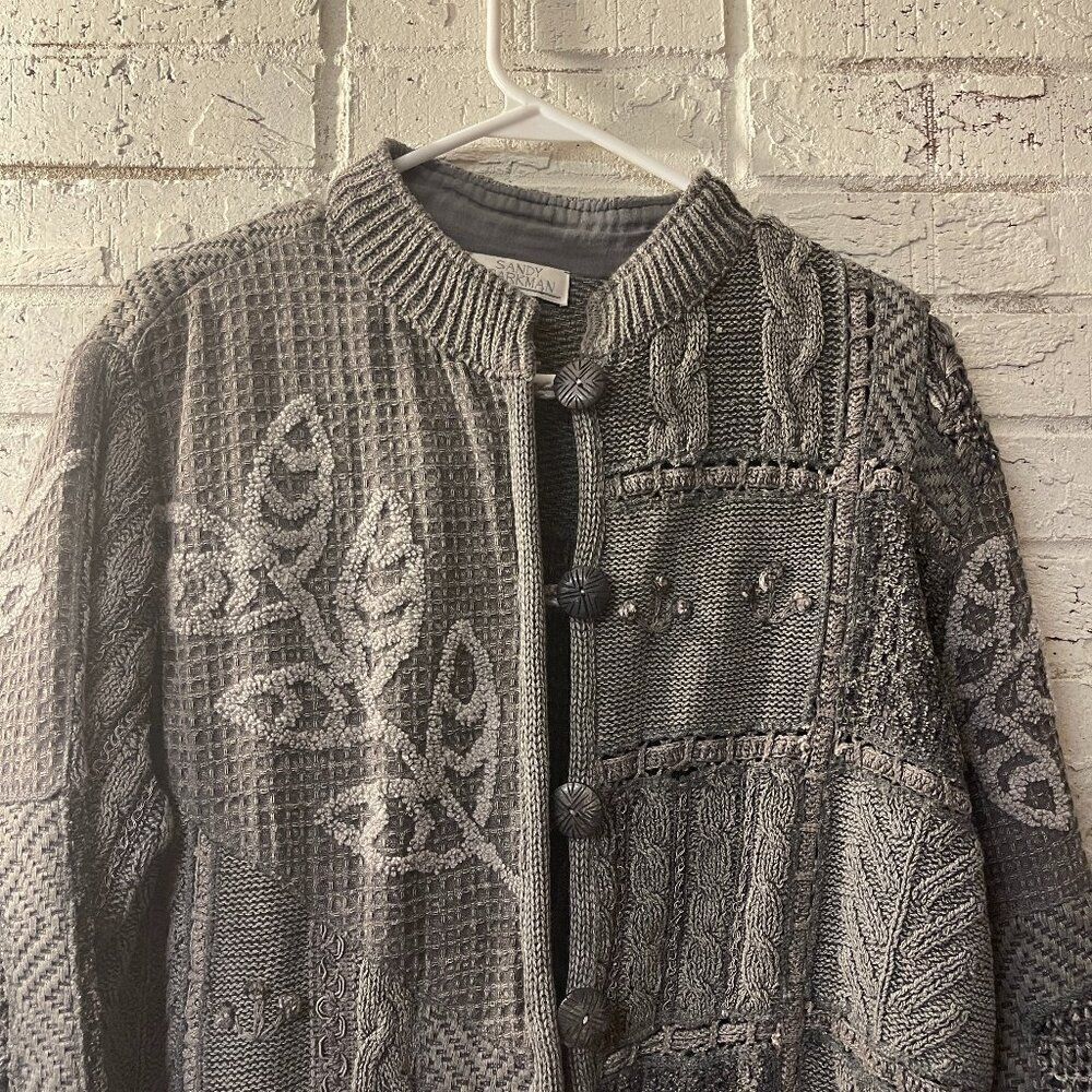 Sandy Starkman Custom Designed Cardigan Gray Cotton Sweater XL